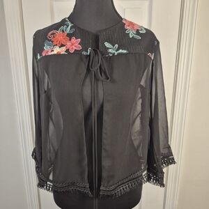 Vintage Y2K Black Embroidered Floral Shrug Sheer Lace Bolero Fairycore